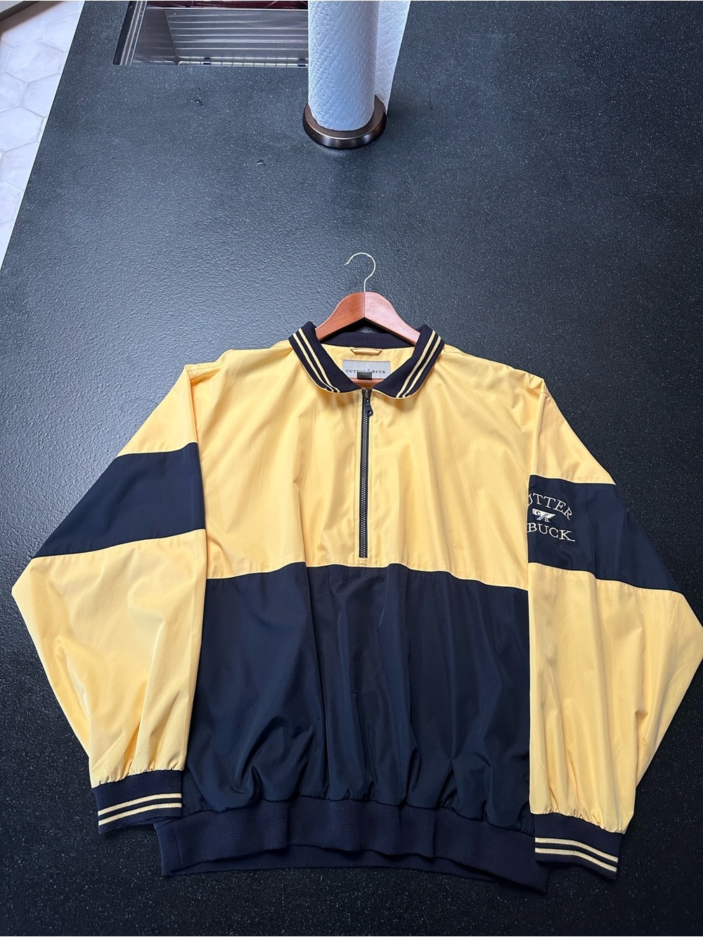 Cutter & Buck Yellow and Navy Colorblock Half-Zip Windbreaker